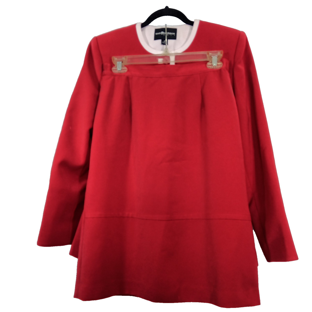 Sag Harbor Women's 2Pc Jacket & Skirt Suit Red w/White Trim, Sz 10, Lined, Chic - Picture 12 of 16